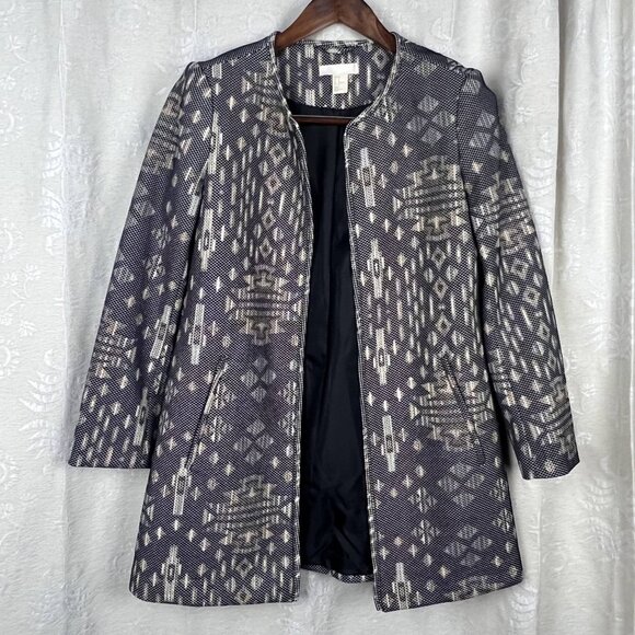 H&M ikat jacquard open mid-length jacket gold black texture weave lady coat - Picture 1 of 7
